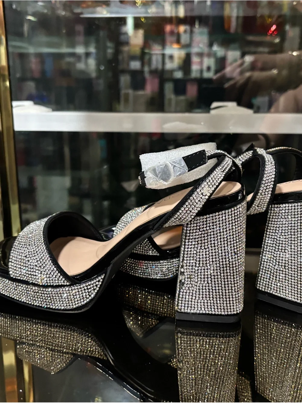 Sparkling Platform Block Heel Sandals - Silver